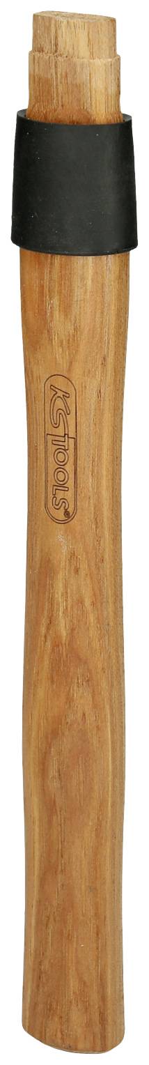 Un ustensile de cuisine en bois avec une poignée en caoutchouc noir à l'extrémité supérieure, probablement un pilon ou un mudler, debout verticalement.