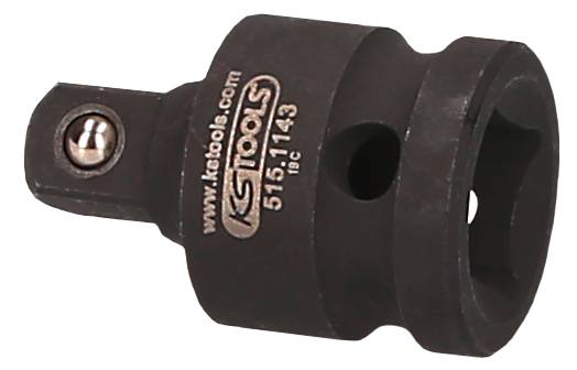 Adaptateur en métal noir avec carré d'entraînement et encoche à une extrémité. Marquage portant l'inscription 'KS TOOLS'.