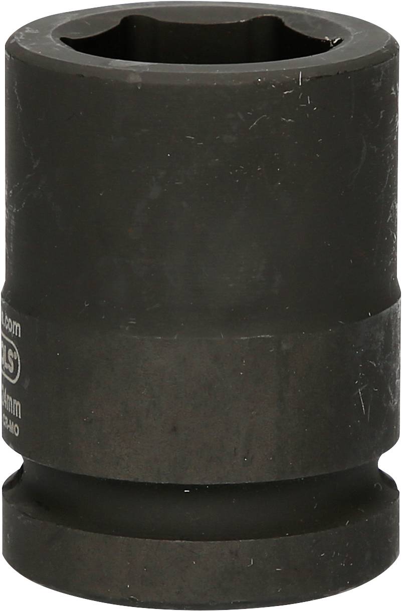 Sur l'image, on peut voir un écrou hexagonal en métal noir. Il est de forme cylindrique et possède une ouverture à six pans.
