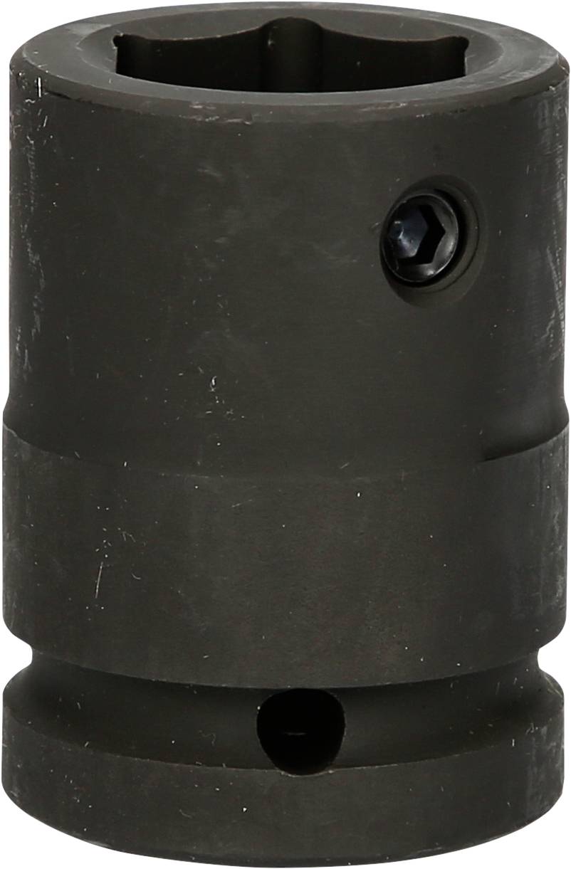Écrou hexagonal noir à embase, avec vis latérale, destiné à être utilisé avec une clé dynamométrique.