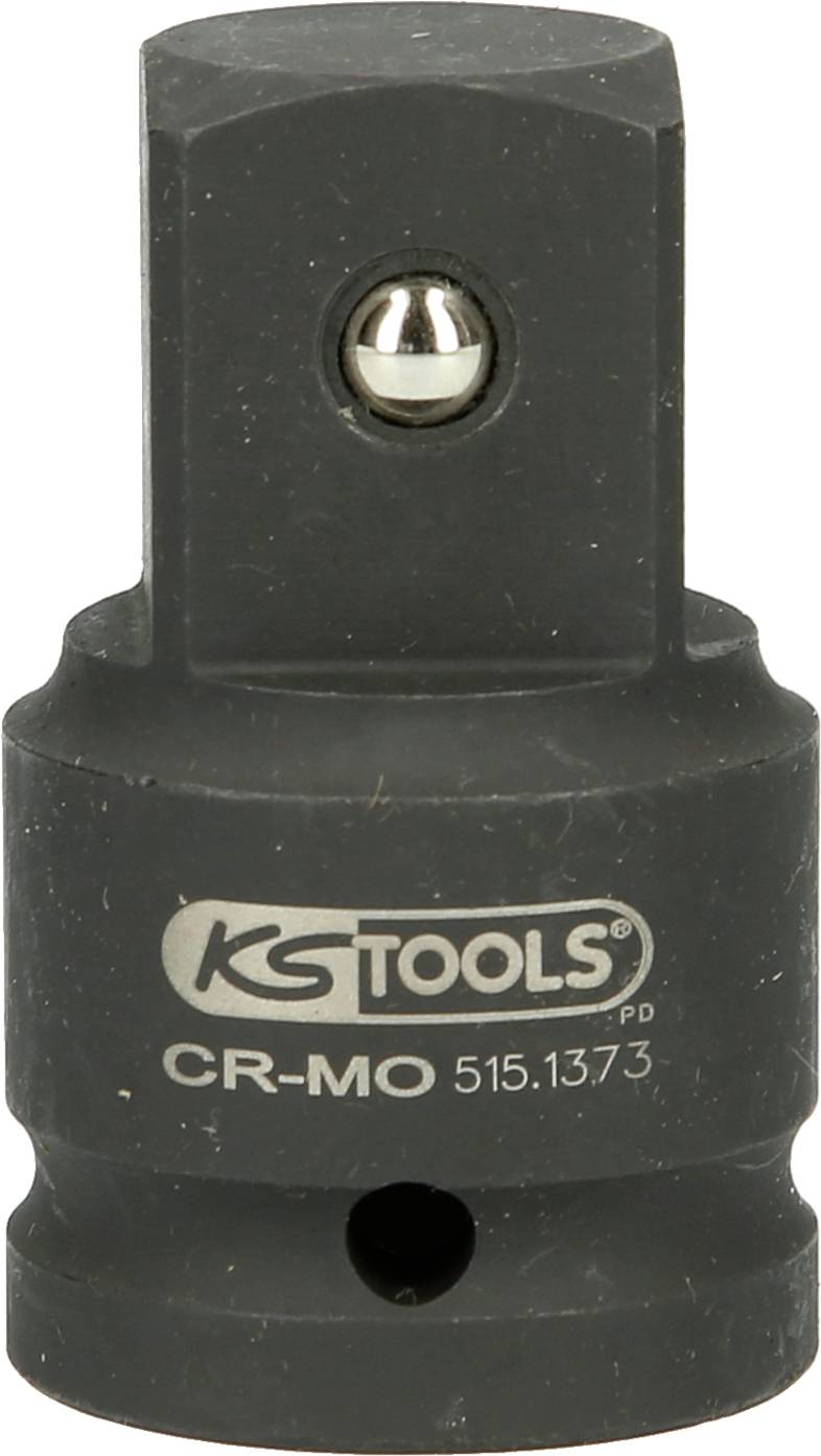 Un adaptateur noir de KS Tools, modèle CR-MO 515.1373, permettant de connecter différents embouts d'outils, avec une conception robuste.