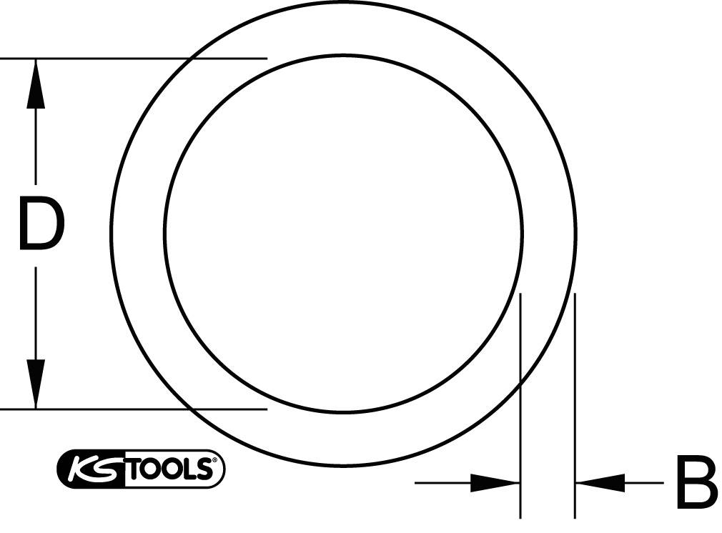 Dessin technique d'une rondelle plate avec diamètre extérieur (D) et largeur (B). Dimensions mises en évidence.