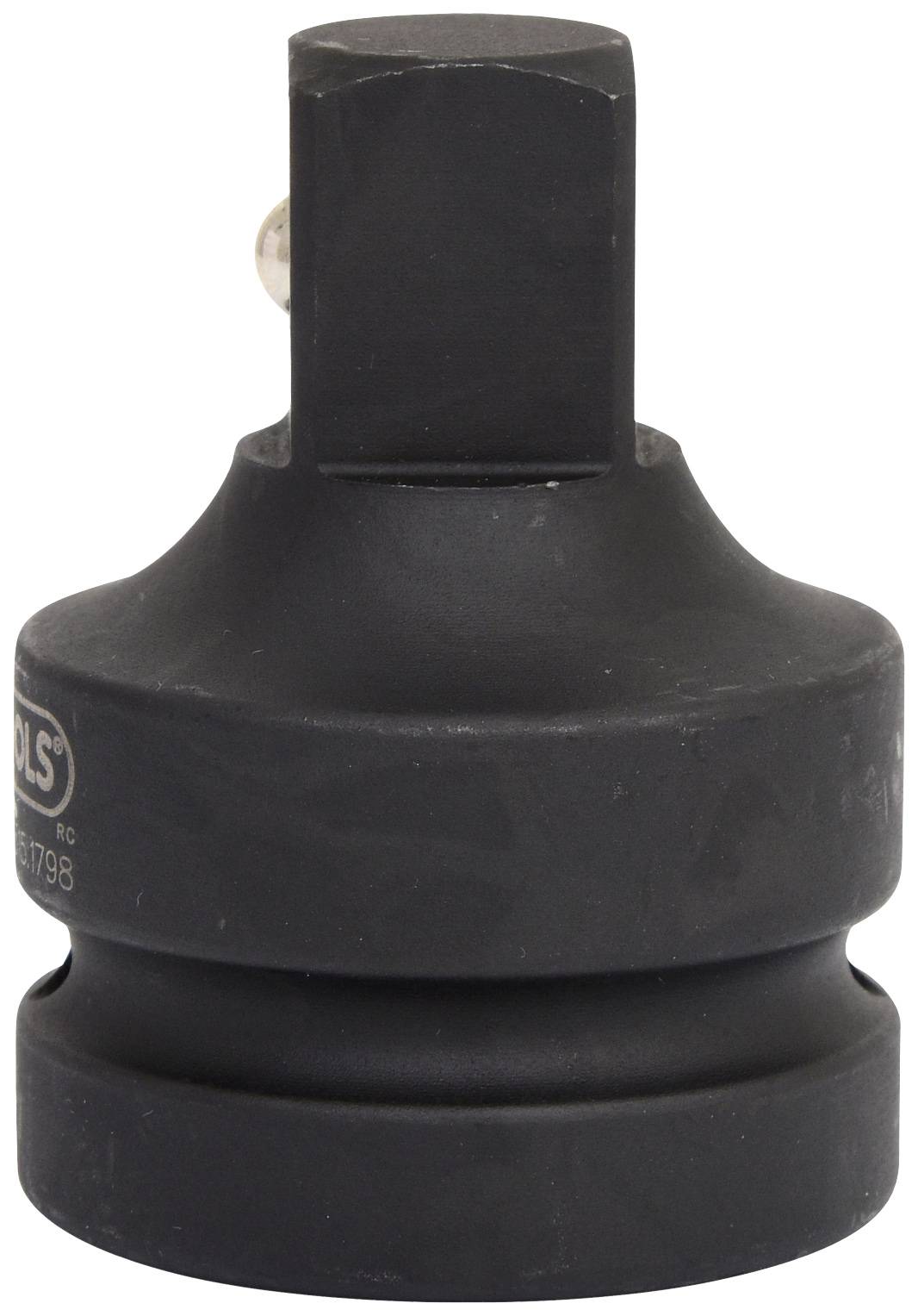 Un adaptateur noir en métal, doté d'une tête carrée et d'une base arrondie, utilisé pour les connexions par fiches dans les outils ou les machines.