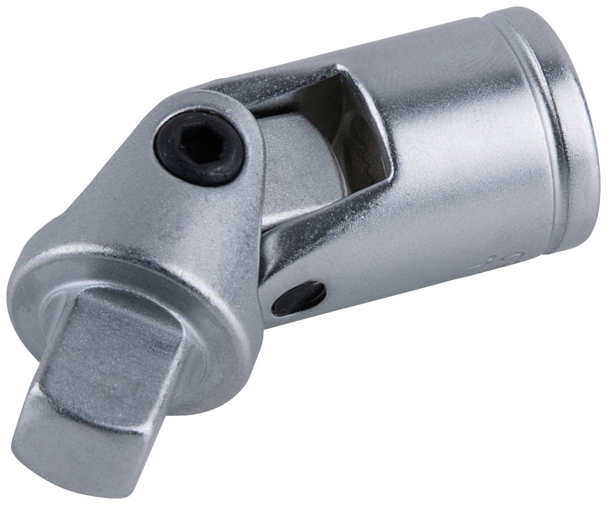 Articulation métallique avec une extrémité carrée et une tête mobile pouvant pivoter autour d'un axe. Couramment utilisée dans les outils.