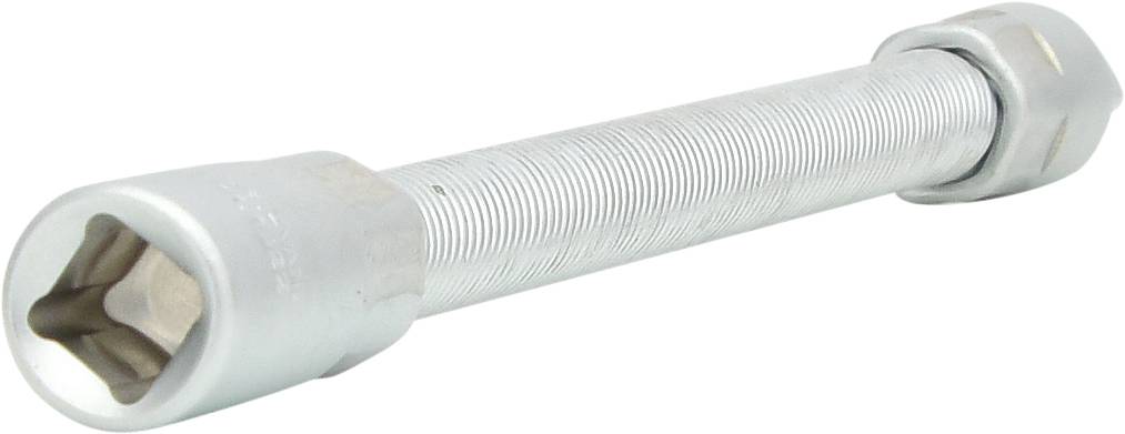 Un boulon de tension en argent fileté aux deux extrémités, typiquement utilisé pour tendre et connecter des câbles métalliques.