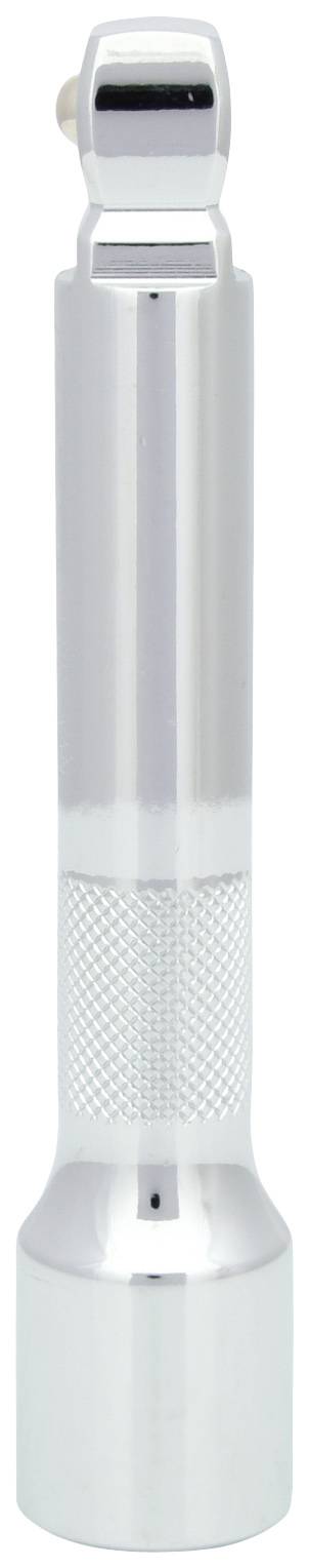 Une lampe de poche argentée avec une poignée cannelée et un corps métallique lisse.