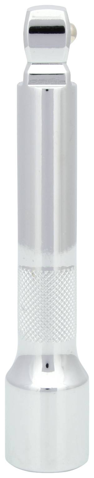 Lampe de poche métallique à poignée texturée et forme cylindrique, debout sur un fond blanc.