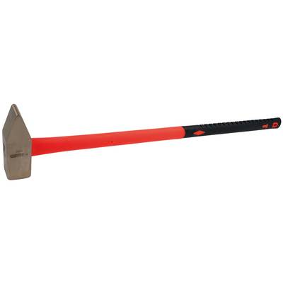 Un marteau-piqueur rouge et noir avec un long manche et une pointe de tête métallique massive.