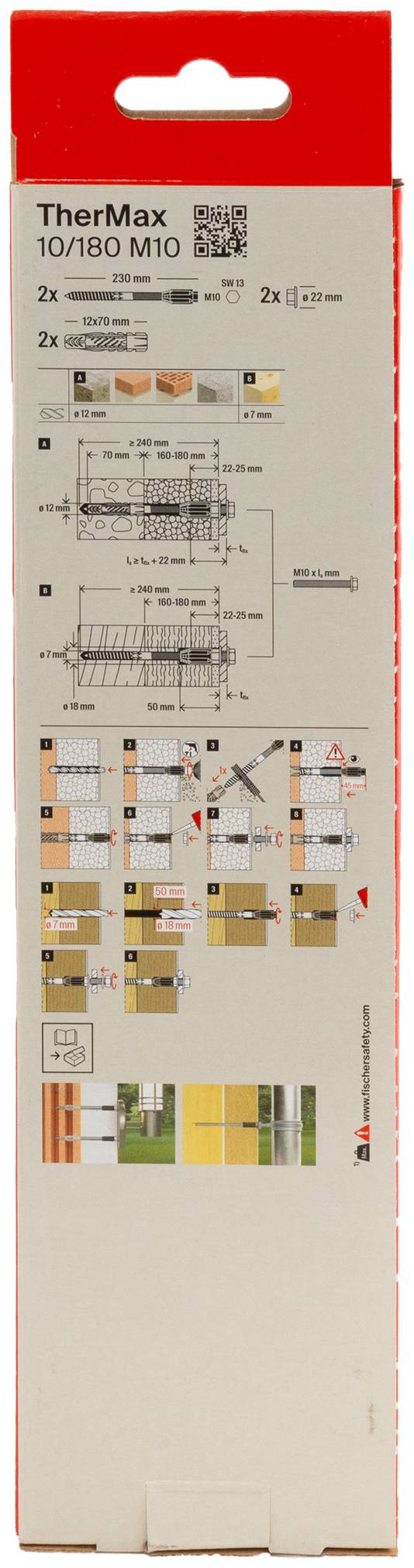 Emballage d'un kit de montage TherMax 10/160 M10 avec illustrations et instructions pour une installation correcte sur les murs.