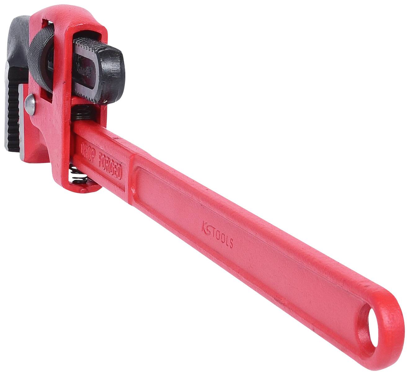 Pince-étaux rouge en métal sur fond blanc. Utilisée pour les travaux de plomberie afin de saisir et de tourner des tuyaux.