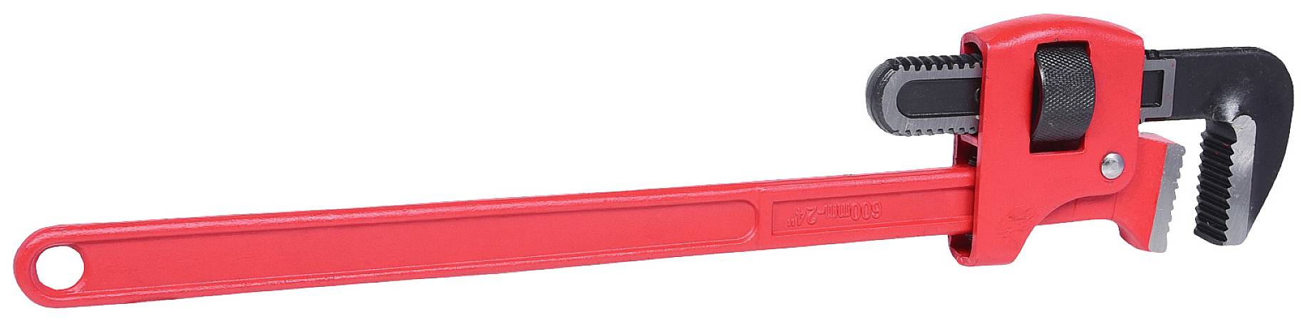 Pince à tube rouge à long manche et tête ajustable, adaptée aux travaux de plomberie.