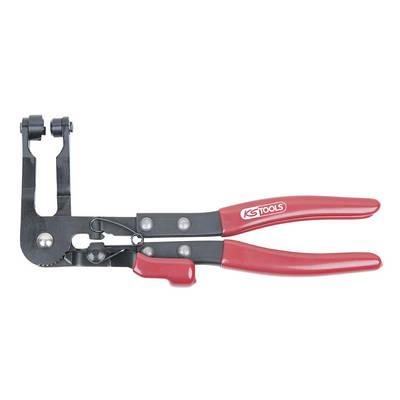 Une pince avec une poignée rouge et un mécanisme de préhension et de maintien. Elle appartient à la marque KS Tools et présente une construction robuste.