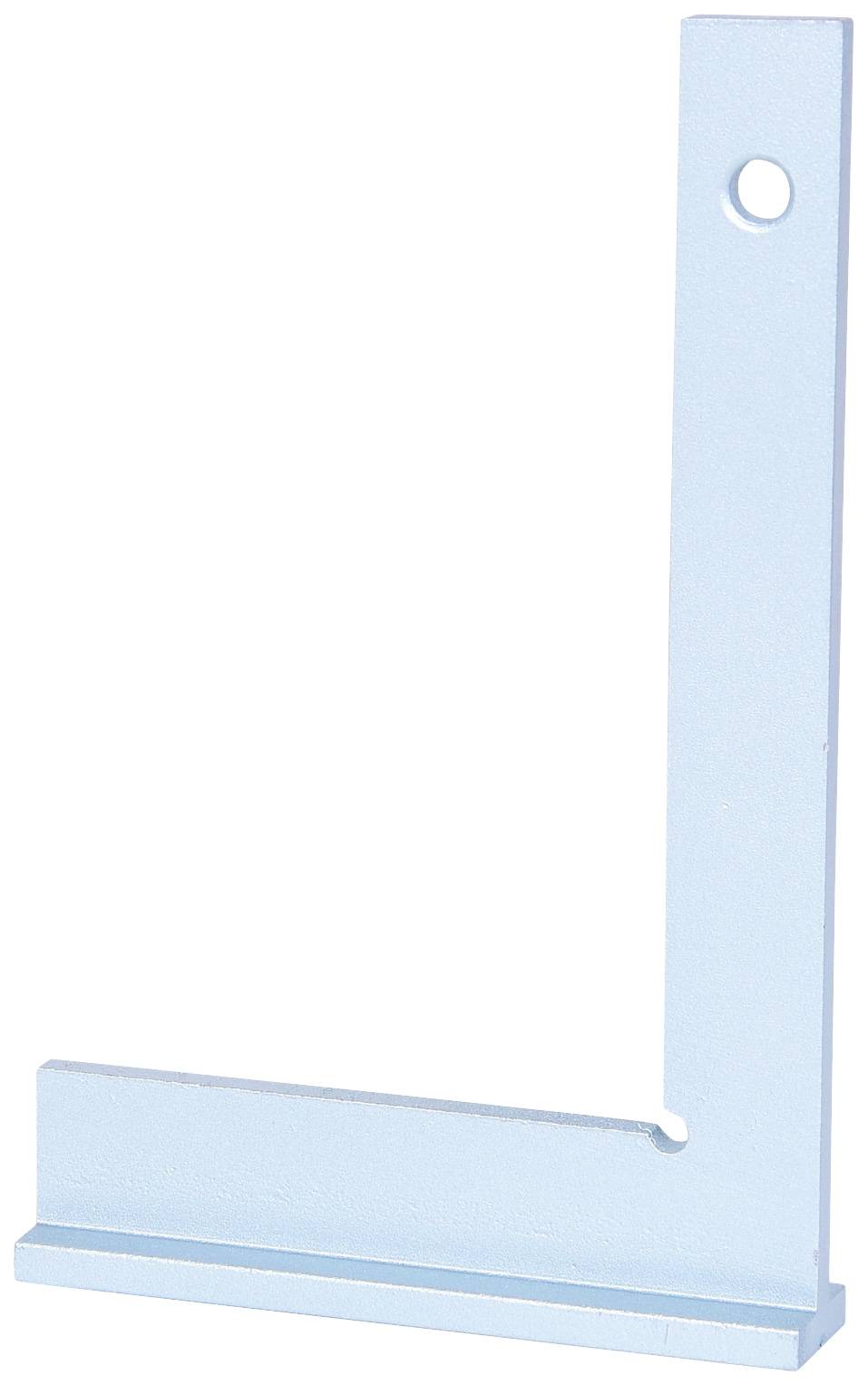 Un meuleuse d'angle bleue avec un trou dans le coin supérieur. Elle sert à mesurer et aligner des angles dans le travail du bois.