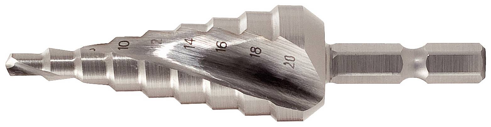 Un foret étagé avec plusieurs diamètres de 4 à 20 mm, utilisé pour percer des trous de différentes tailles dans le métaux.