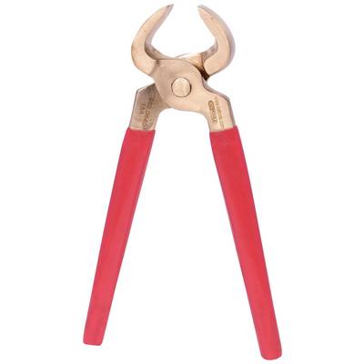 Une pince coupante avec des poignées rouges et une tête couleur bronze, utilisée pour couper du fil ou de petites pièces métalliques.