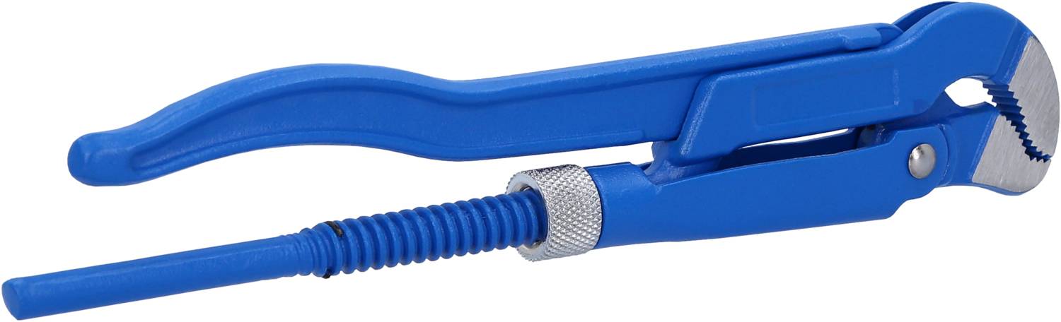Une clé à molette bleue à taille ajustable, adaptée aux travaux de plomberie, est représentée.