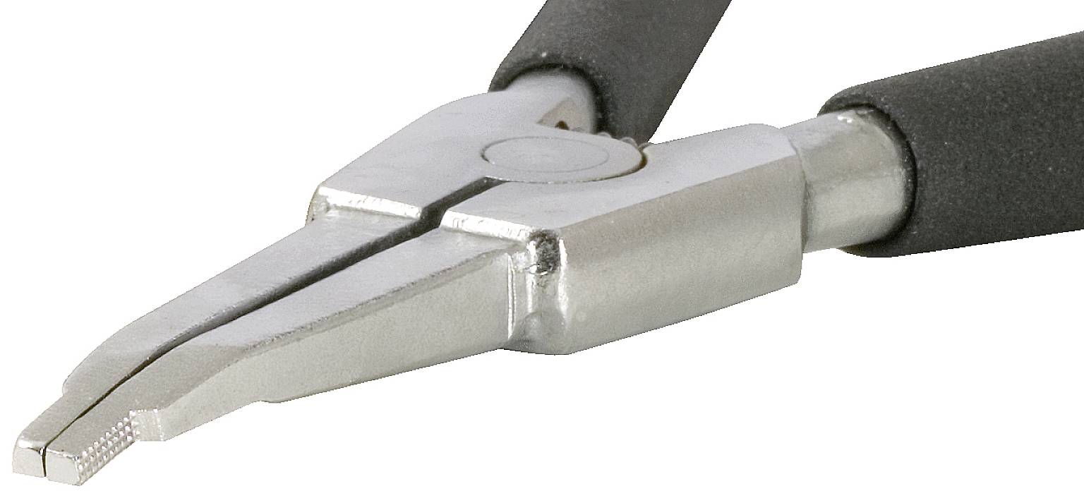 Une pince plate à poignées noires, adaptée aux travaux de mécanique de précision et d'électronique.