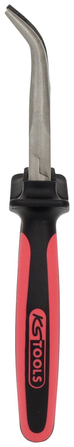 Un outil ergonomique à la forme étudiée, doté d'une poignée rouge et noire et d'une lame métallique incurvée, vraisemblablement conçu pour des travaux de coupe spécifiques.