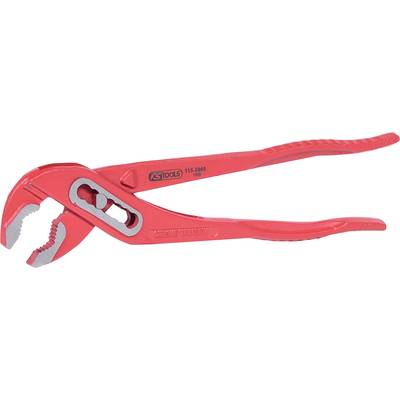 Pince à molette rouge avec mâchoires réglables, nom de marque visible sur la pince. Principalement utilisée pour les travaux de plomberie.