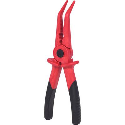 Pince en plastique rouge avec poignées caoutchoutées, adaptée aux travaux avec des matériaux délicats ou en électrotechnique.