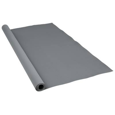 Un rouleau gris avec un revêtement antidérapant, déroulé en un grand rectangle. Idéal comme sous-couche de protection contre le glissement.