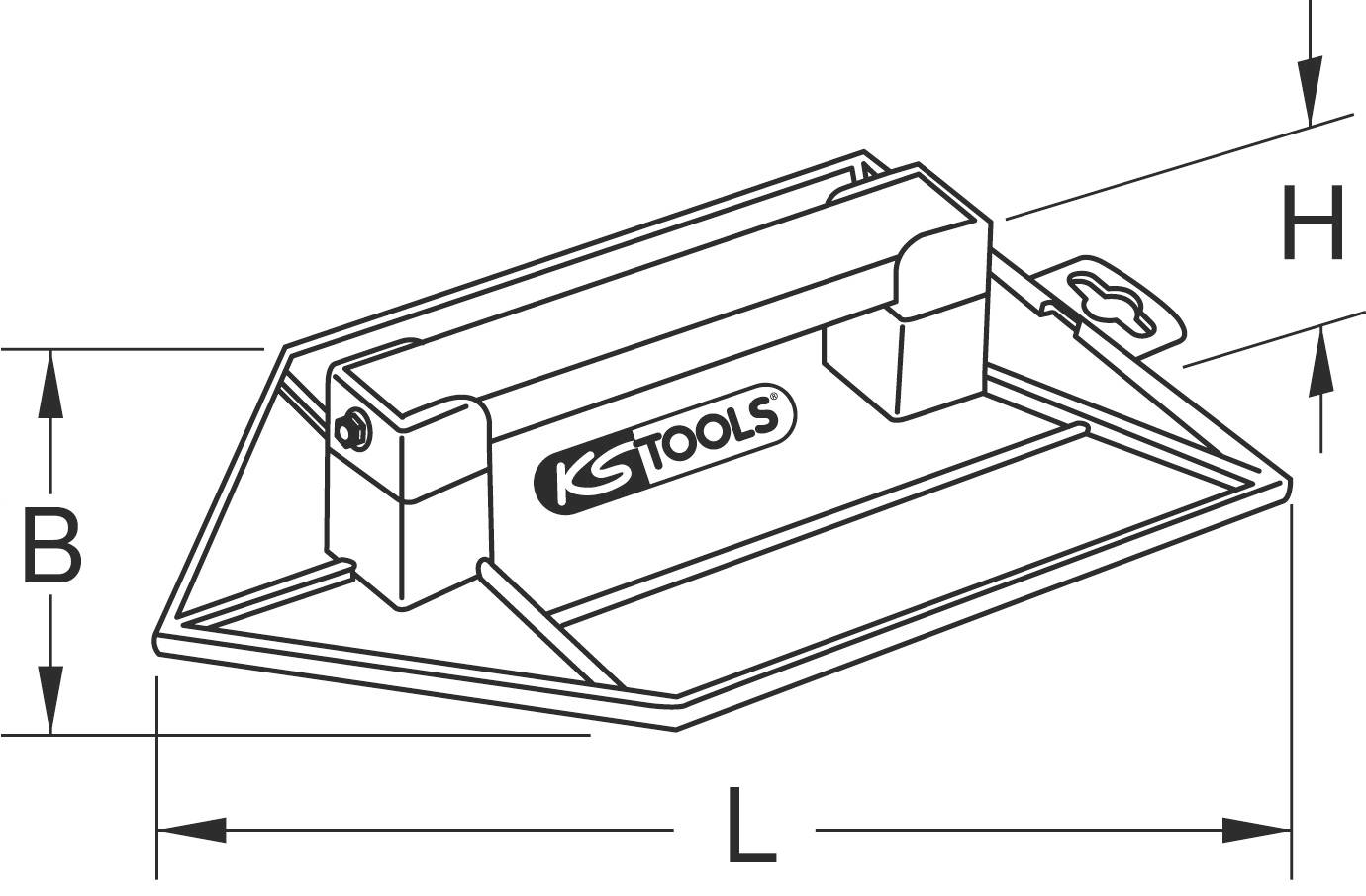 Diagramme d'un outil trapézoïdal avec poignée et dimensions B, L, H ; étiqueté 'KS TOOLS'.
