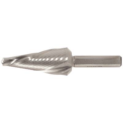 Fraise conique en métal à arêtes de coupe hélicoïdales. Adaptée pour l'ébavurage des trous. Indication de taille HSS de 4,1 à 11 mm.