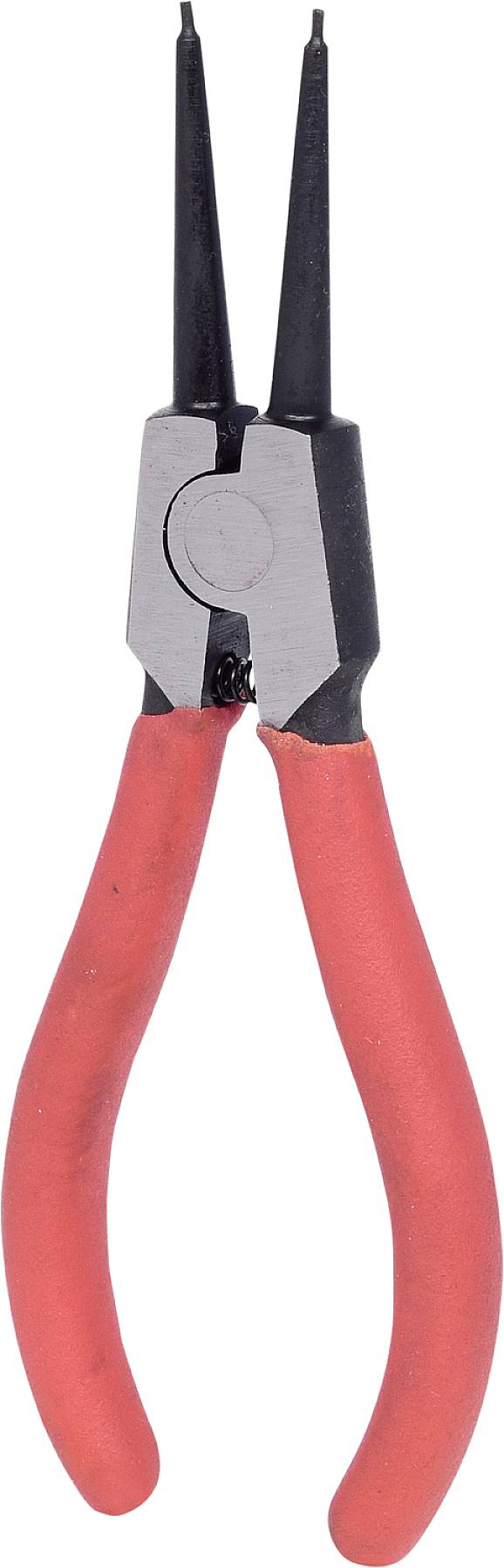 Pince coupante pointue rouge avec embouts de poignée noirs, outil de préhension et de coupe précis, sur fond blanc.