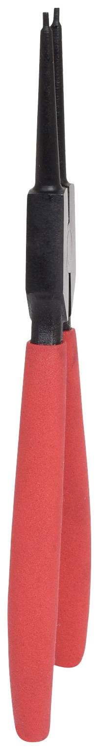 Pince coupante rouge à tête étroite et noire. Outil principal pour saisir ou plier des fils et de petits objets.