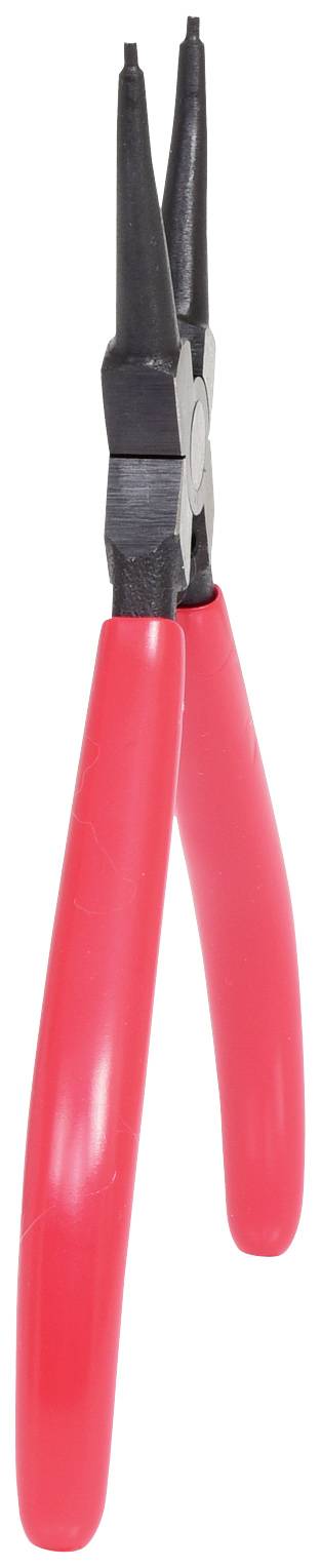 Une pince noire avec des poignées rouges, typiquement utilisée pour des travaux manuels précis ou des réparations.