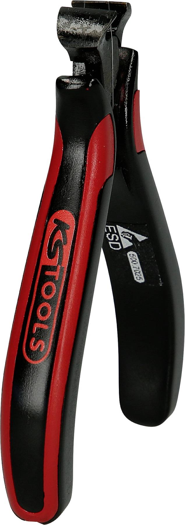 Une pince rouge et noire de la marque 'KS Tools' avec une poignée ergonomique, adaptée pour une coupe précise dans les applications d'atelier.