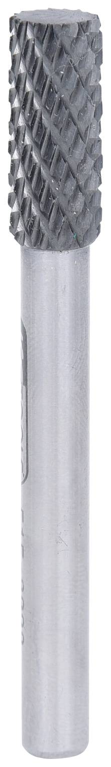 Un fraiseur cylindrique à tête de coupe tranchante en quadrillage, adapté pour l'usinage de surfaces métalliques.