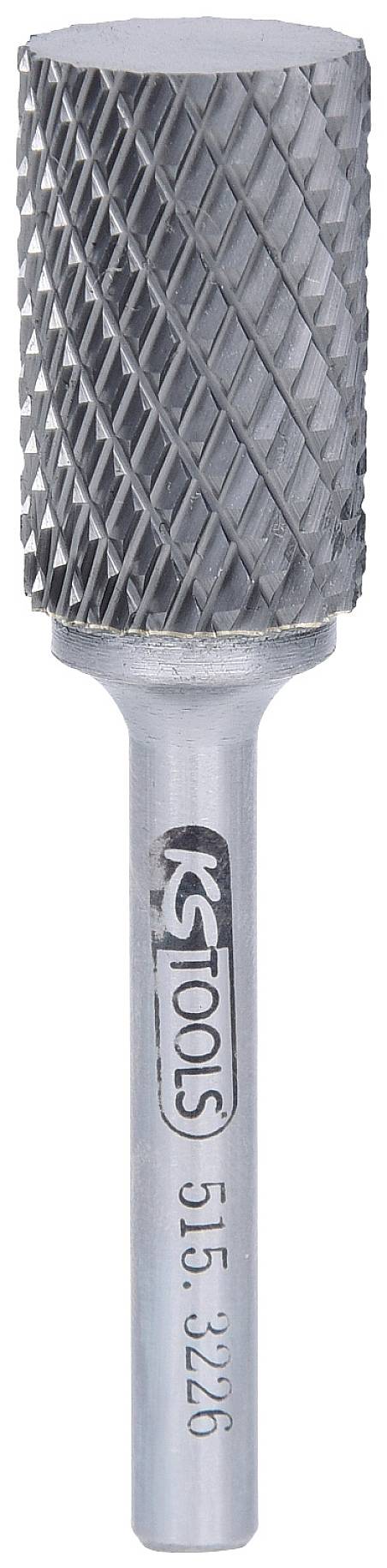 Fraise en métal à tête cylindrique et denture croisée, adaptée pour le meulage et le façonnage précis de matériaux.