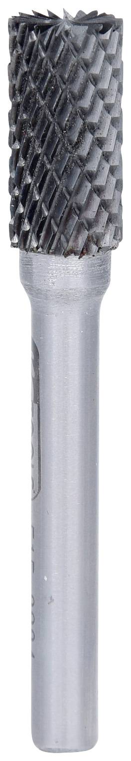 Fraise en métal à tige cylindrique et surface de coupe striée pour le meulage ou le fraisage de matériaux.