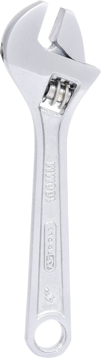Clé à molette en métal, d'environ 150 mm de long, avec une mâchoire mobile permettant de s'adapter à différentes tailles de vis.