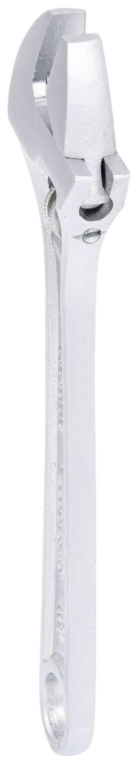 Clé à molette ajustable en métal, à finition argentée brillante, adaptée pour serrer ou desserrer des vis de différentes tailles.