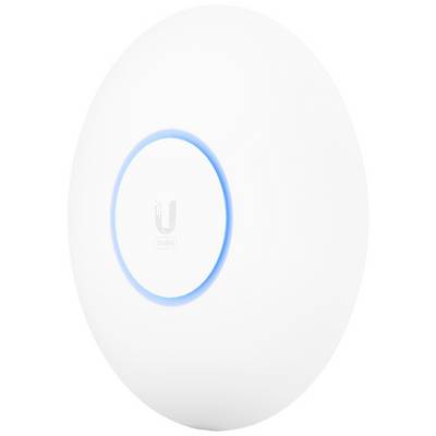 Un point d'accès Wi-Fi blanc et rond avec un anneau lumineux bleu au centre, adapté à l'installation murale ou plafonnière.