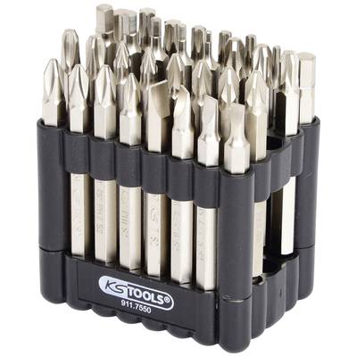 Un jeu d'embouts avec différents embouts de tournevis dans un support noir et argenté de 'KS TOOLS', référence 911.7550.