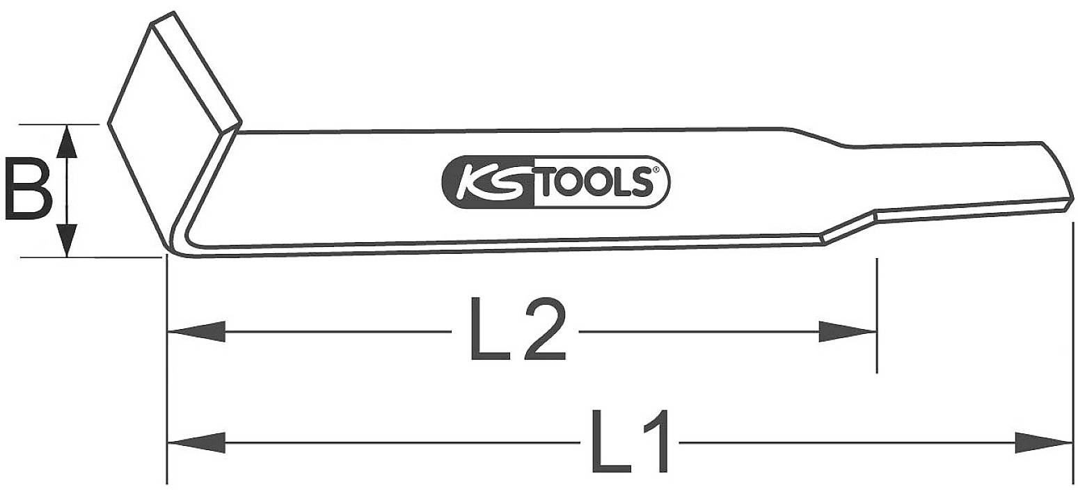 Illustration d'un outil avec les dimensions : Longueur L1 et L2, Hauteur H. Marque 'KS Tools' au centre.