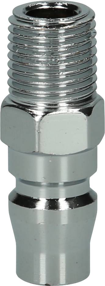 Adaptateur de tuyau métallique avec filetage externe, finition brillante et forme conique. Utilisé pour des raccordements de tuyaux sécurisés dans des applications industrielles.