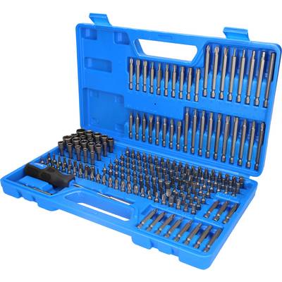Une valise bleue contenant divers embouts et accessoires de tournevis soigneusement rangés, conçue pour des applications polyvalentes.