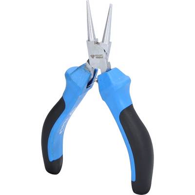 Pince coupante bleu-noir à bec pointu avec poignées ergonomiques, utilisée pour saisir et plier des fils et petits objets.