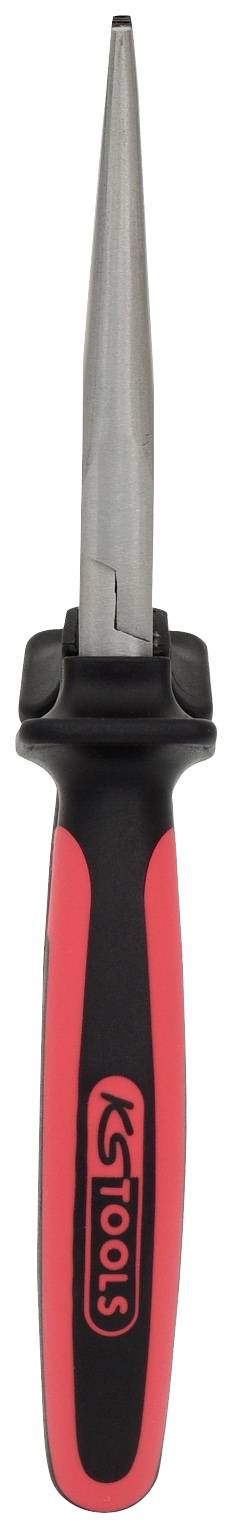 Pince à becs ronds de qualité, avec poignée noire et rouge, adaptée aux travaux précis de pliage et de torsion sur fils et petites pièces métalliques.