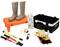 Boîte à outils contenant des gants, des bottes de protection et de l'équipement de sécurité. Comprend des instructions et divers équipements.