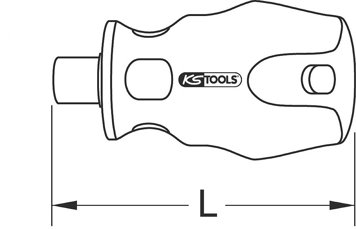 Illustration d'un manche de tournevis KS Tools avec contours de poignée et indication de taille 'L'.