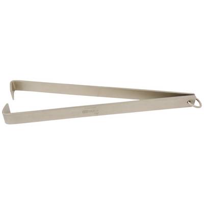 Pince en métal aux extrémités arrondies, adaptée à la cuisine ou au barbecue, sur fond blanc.