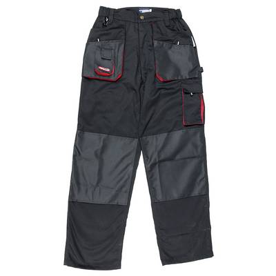 Un pantalon de travail noir avec plusieurs poches et genoux renforcés. Adapté à différentes activités artisanales.