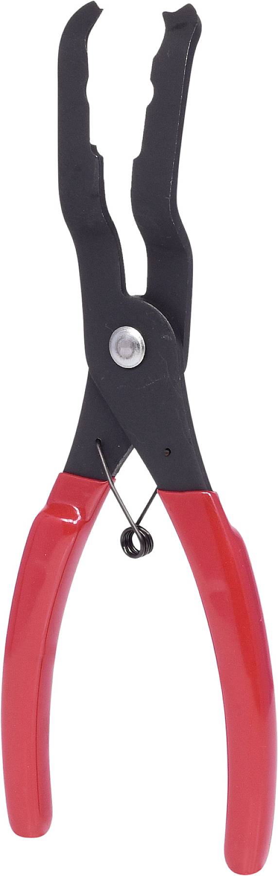 Une pince avec des poignées rouges et des mâchoires laquées en noir, utilisée pour différents travaux de préhension et de coupe.