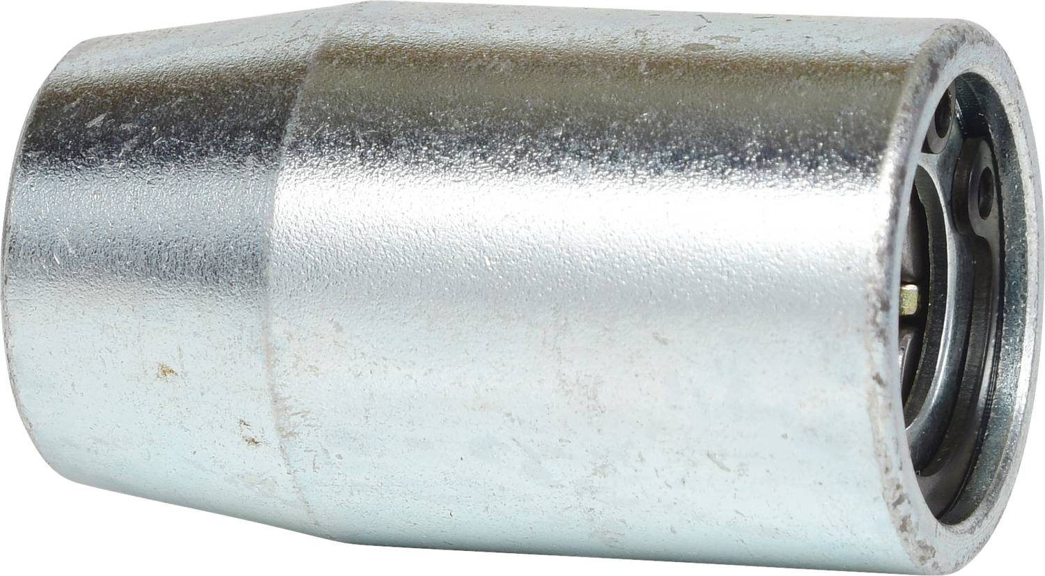 Un embout cylindrique métallique à extrémité légèrement élargie. Il pourrait faire partie d'un dispositif technique, tel qu'une machine ou un système de tuyauterie.