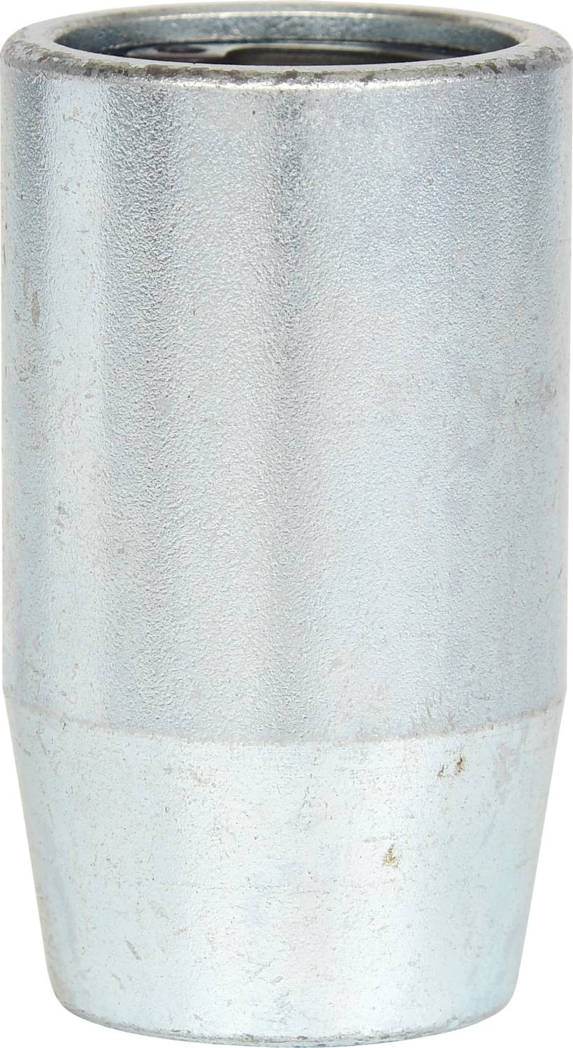 Embout cylindrique en métal argenté avec surface légèrement texturée, ouvert en haut et en bas.